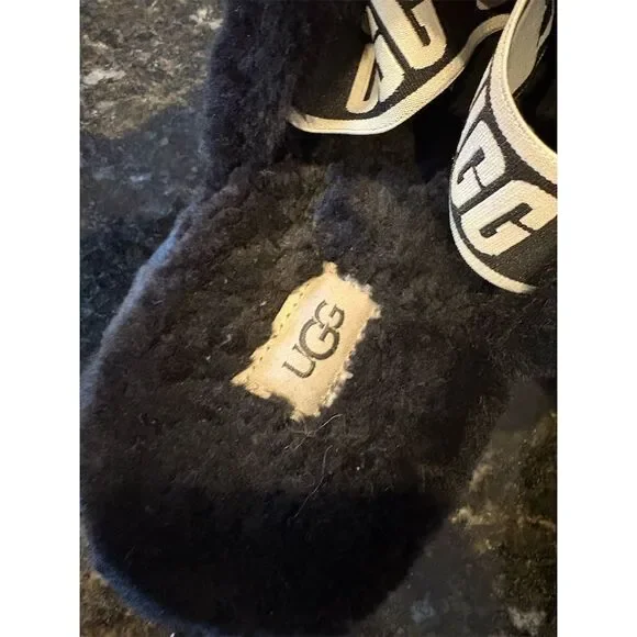 UGG Women's Fluff Yeah Slide Slipper Black Size 9 Open Toe Casual - Picture 4 of 6